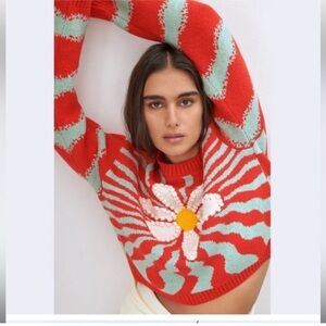 Zara Red and Green Floral Sweater